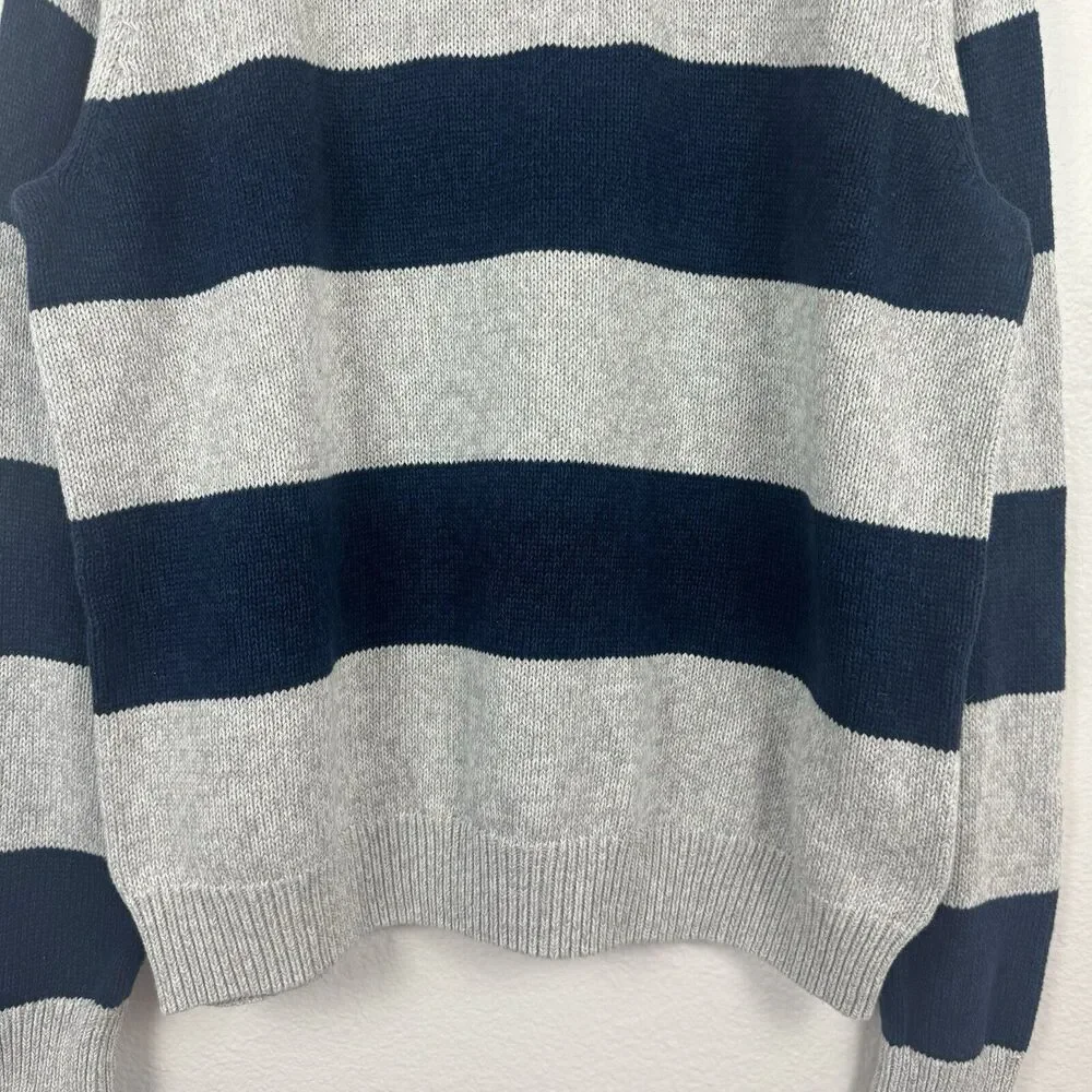 Chaps Ralph Lauren 1/4 Zip Pullover Knit Sweater Cotton Blue Beige Stripe XXL